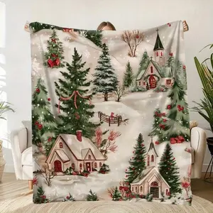 Rustic Christmas Tree Throw Blanket , Vintage Holiday Decor,Super Soft Flannel Printed 3D Blanket, As Birthday Gifts, Family, Wedding, Souvenir Blankets, Polyester Blankets Suitable For All Seasons, Washable, Machine Washable, Lightweight, Breathable, Com