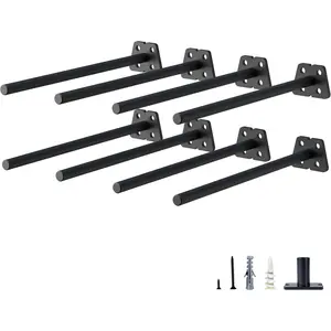 8-Pack 8 Inch  Floating Shelf Bracket, Heavy Duty Blind Shelf Support Hardware | Invisible Wall Brackets for Kitchen, Fireplace Mantel  Shelves | Black  Coated Solid Steel