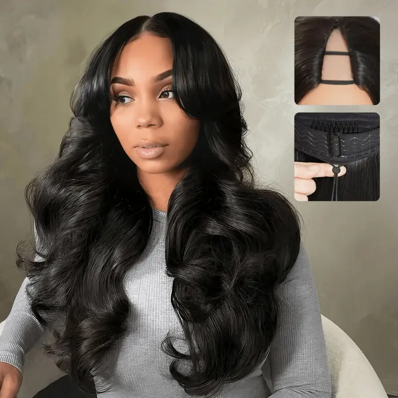 V Part Wig Body Wave Human Hair Wigs Upgrade U Part Half Wigs For Women 24inch Nature Black Human Hair Glueless V Part Wig No Leave Out Clip In Extensions Thin Part Wig V Shape Wig Beginner Friendly