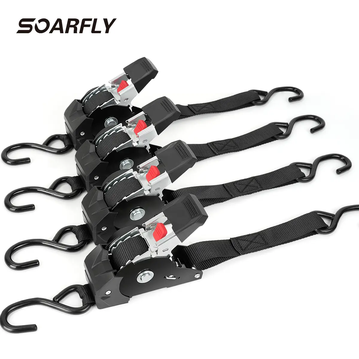 SOARFLY 1" x 10' Retractable Ratchet Straps ( 2 pack or 4 pack) - Heavy Duty Self Retracting Tie Down Straps for, Motorcycle, Truck, Cargo Trailer