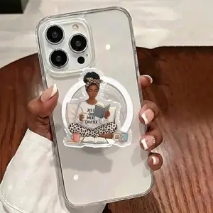 Black Women's Reading Book With Magnetic Phone Grip, Black Pride Accessory, Black History Gift For Her sticky MagSafe Ring Stand mount