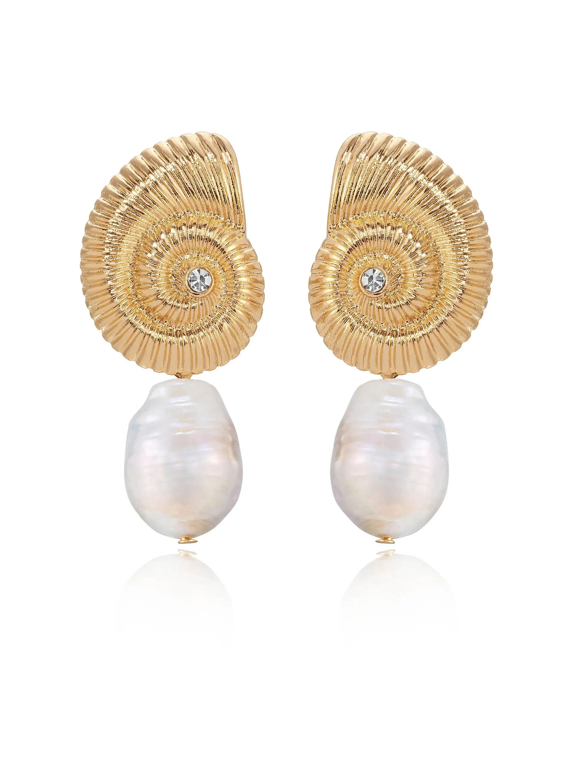 Ettika Freshwater Pearl & Crystal Earrings 18k Gold Plated Zinc Glass Crystal 1.8" Elegant Lightweight Jewelry for Adults
