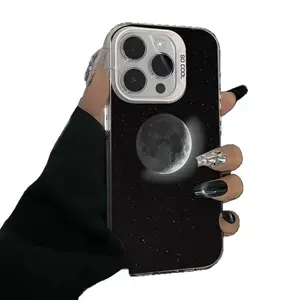 Moon planet colored silver case for apple 17/16/15 pro mobile phone case 14promax13/12 all-inclusive protective case