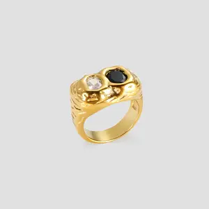 GRISÉ NYC 2-Stone Cubic Zirconia 18k Gold Rugged Ring