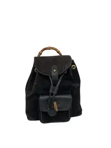 Pre-owned GUCCI Vintage Black Suede Bamboo Handle Backpack/F5YM01620069 /0069