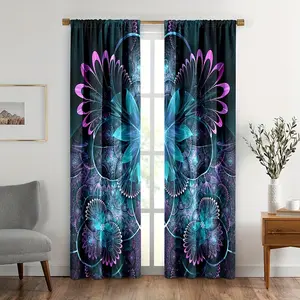 2pcs Boho Violet Floral Butterfly Curtains, Violet Floral Butterfly Window Drapes for Bedroom Living Room, Rod Pocket Window Treatment