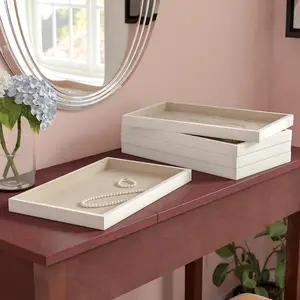 Hives & Honey 5-Piece Stackable Wooden Trays Lined in Linen - White jewelry organizer