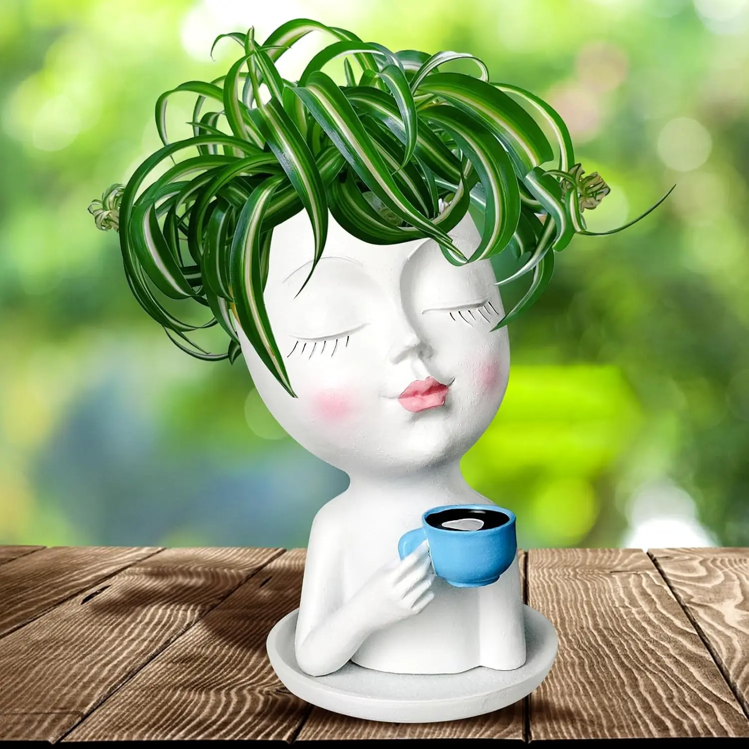 Cute Lady Flower Pot Planter with Drainage Hole - Indoor-Outdoor Garden Pot for Succulents, Coffee Table Plant Decor, Ideal for Mother's Appreciation Gifting