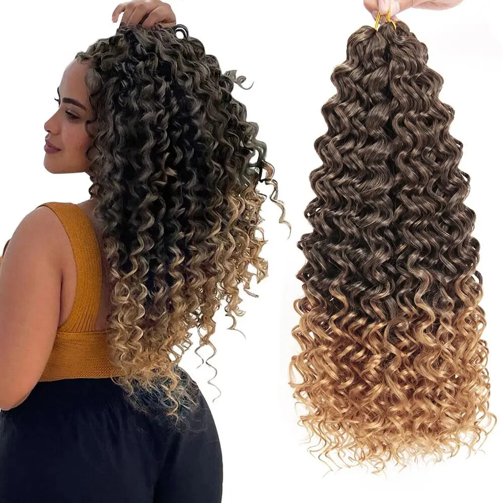 8 Packs GoGo Curly Crochet Braids Hair Yxcheris Deep Wave Braiding Synthetic Bohemian curly crochet hair 18inch 1B  Bouncy Curls Natural Sheen Easy Install Crochet Hairsyrle Curly Crochet Braids Hair For Knotless Braided Wigs