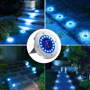 NFESOLAR Solar Outdoor Lights with 16 LEDs, Blue Color Bright Solar Ground Lights Outdoor, Waterproof Solar Pathway Lights for Pathway Garden Yard Lawn Walkway Driveway (8 Pack)