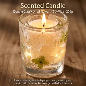 Bluebell Scented Candle with Double-Glass Design & Dried Flower Gel Layer for Elegant Home Decor and Fresh Aroma