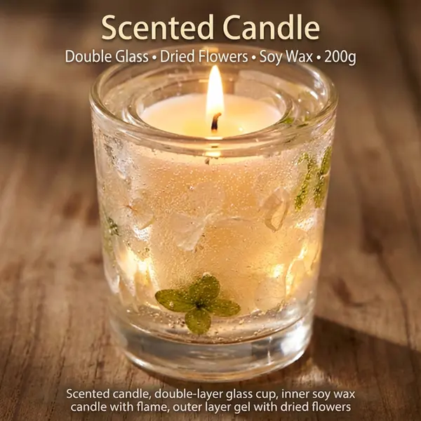 Bluebell Scented Candle with Double-Glass Design & Dried Flower Gel Layer for Elegant Home Decor and Fresh Aroma