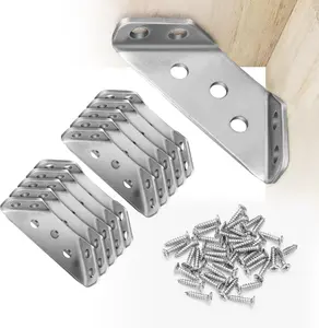 10-piece heavy steel furniture corner bracket set (10 brackets + 70 screws) — 90° angle joint support, detachable surfaces and scratch-resistant metal connectors, suitable for woodworking, shelving, tables, bed frames (easy to install, DIY)