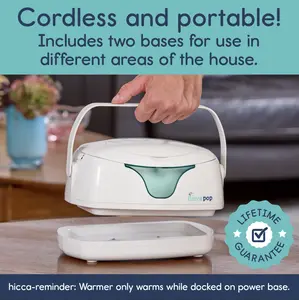 Hiccapop Portable Baby Wipe Warmer with 3 Heat Settings & Built-in Changing Light - Cordless Design with 2 Power Bases for Easy Use - Holds Up to a Week's Supply - Lifetime Guarantee Included