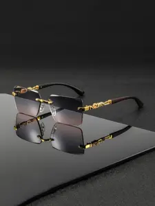 Men's Metal Square Frameless Glasses, Trendy Vintage Luxury Elegant Style, Perfect for Daily Business Commute, Driving, Vacation, Afternoon Tea, Metal Rimless Sunglasses, Fashionable Sunglasses