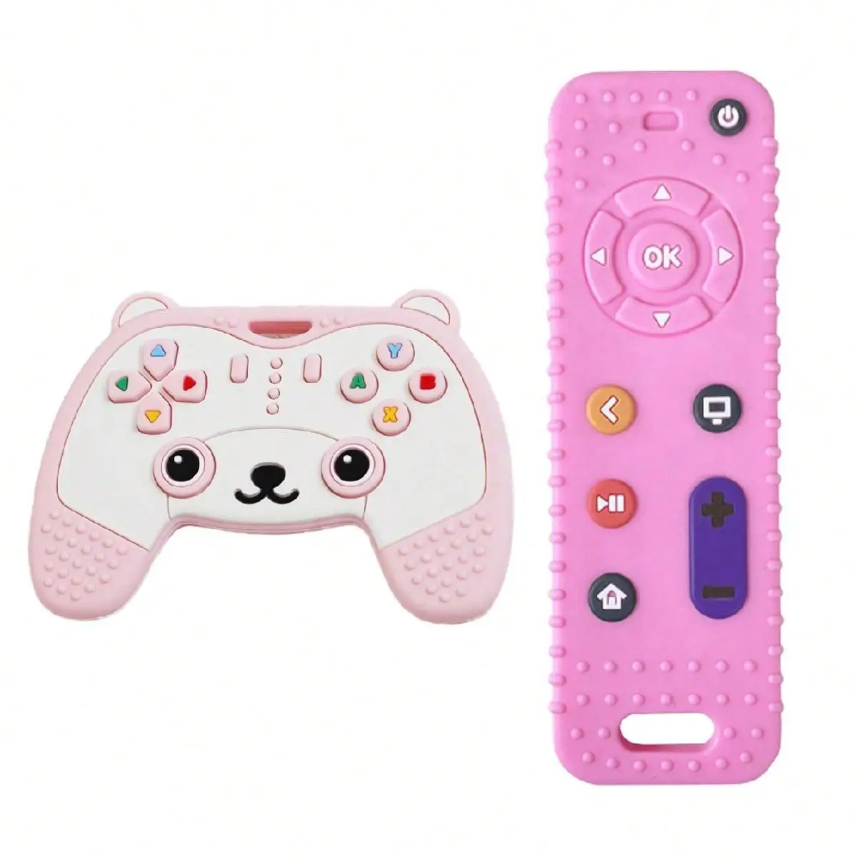 Silicone Teething Toys (2 Counts/set), Simulation Television Remote Control Baby Teether Toy, Game Console Control Teether Toy for Baby
