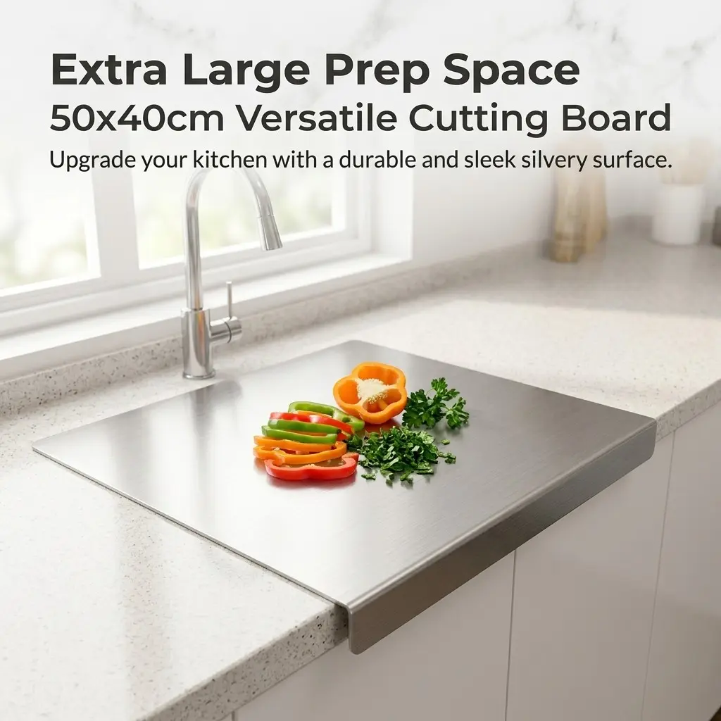 Extra Large Prep Space 50x40cm, 40cmx30cm Versatile Food Cutting Board, Durable Silvery Surface, Modern Aesthetic, Upgrade Your Kitchen, Non-Disposable Kitchen Chopping Board, Cutting Boards for Kitchen
