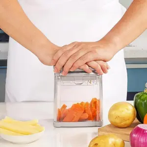 Manual Press Potato Cutter, Fast French Fry Slicer with Sharp Grid Blades, Effortless Dicer for Uniform Potato Strips and Cubes