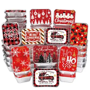 36PCS Christmas Aluminum Food Containers with Lids 9 Styles Merry Christmas Foil Leftover Containers Disposable Cookie Tins Storage Pans for Winter Holiday Gift Giving Party Supplies (Style A)