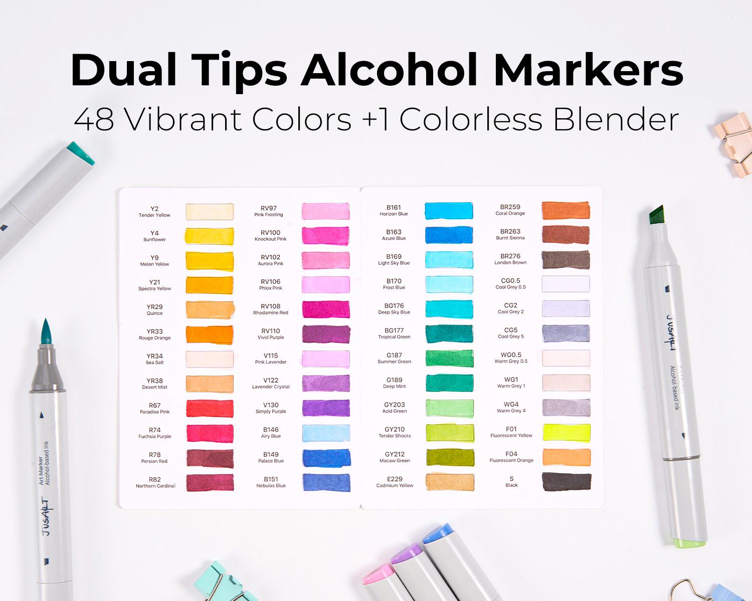 [JusArt] 72/48 Colors Dual Tip Art Markers with Brush & Chisel Pens, Alcohol Brush Markers, Alcohol Based Marker Set for Adult Coloring Books, Drawing, Illustration, Sketching, No Bleed Ink Art Supplies
