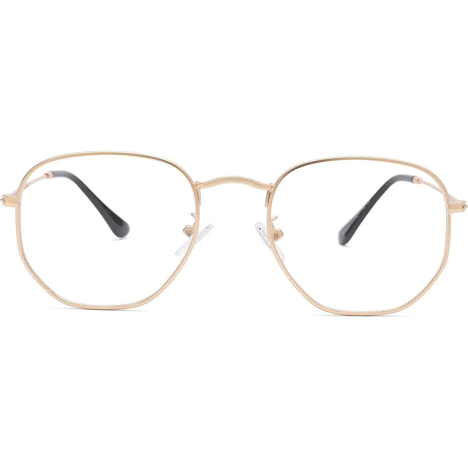Hexagonal Non-Prescription Glasses Frame for Women Men Designer Square Round Metal Clear Lens Eyeglasses