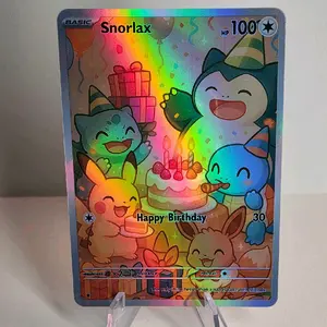 Snorlax Happy Birthday Custom Holographic Fan-Art Card - Handmade Novelty Collectible Trading Card