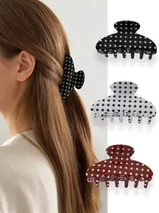 Women's Elegant Fashion Polka Dot Acrylic Hair Clip, Half Circle Ponytail Holder, Daily Party Style, Classic Hair Accessory