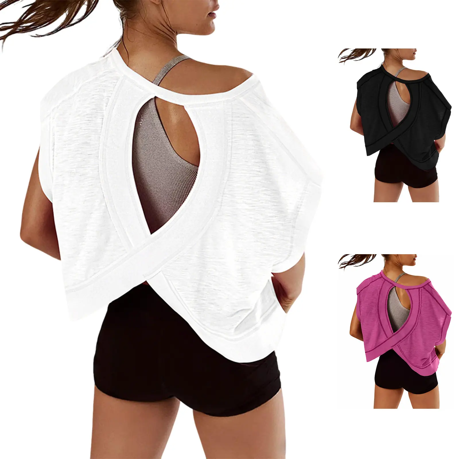 Czanzd Women's Relaxed Fit Open Back Crop T-Shirt - Breathable Round Neck Daily Wear Sportswear, Fitness Athletic Streetwear, Exercise Activewear for Workout, Hiking, Sporty Chic Athleisure Wear, M, Comfy College Clothes