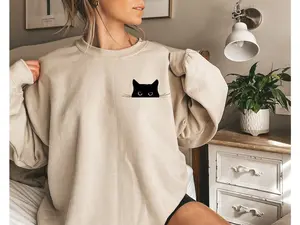 [CUSTOM IN DESCRIPTION]  Cat Sweatshirt, Cute Cat Sweatshirt, Black Cat Shirt, Cat Peeking Sweatshirt, Womens Funny Sweatshirt, Gift for Cats Lover, Cat Mom Sweatshirt