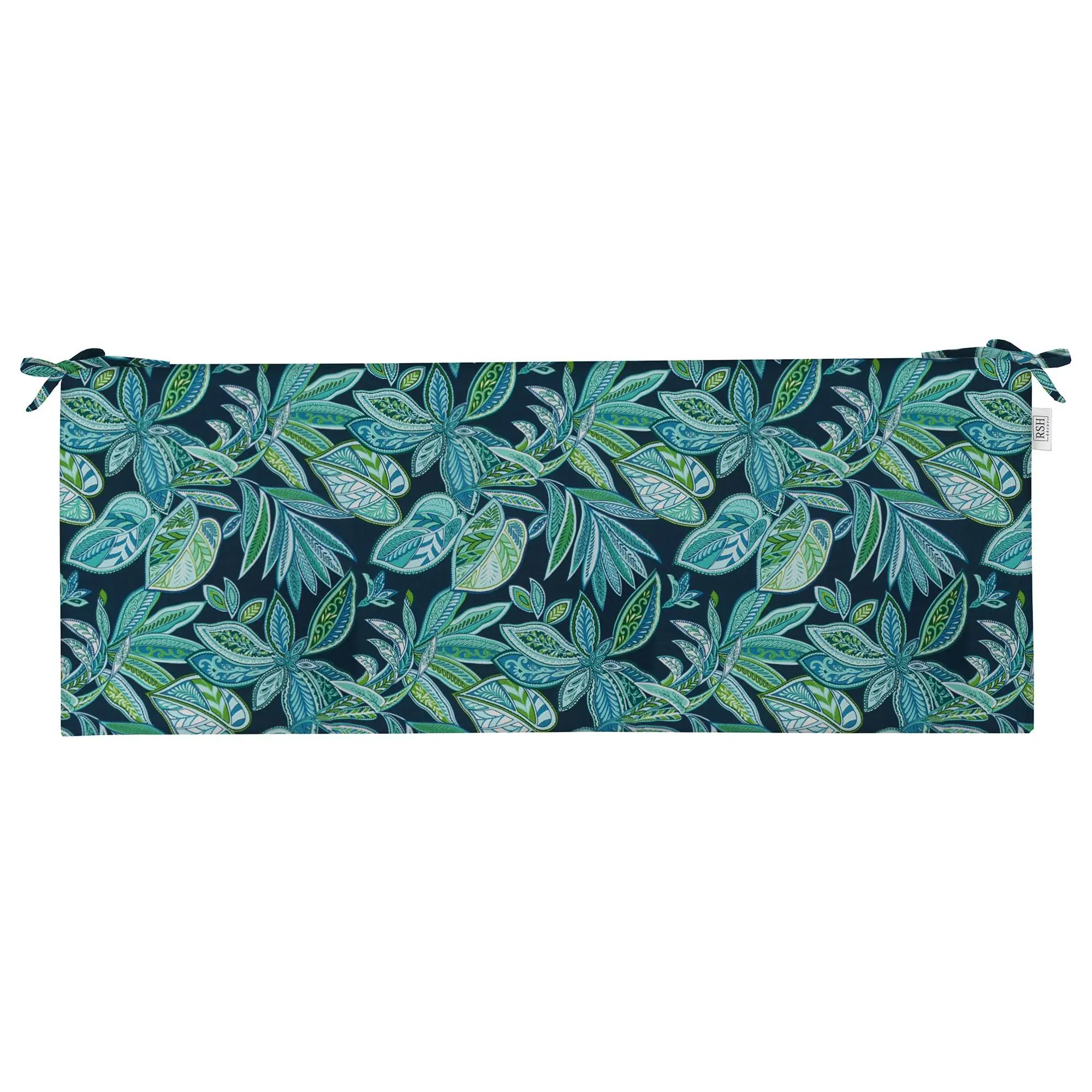 RSH Décor 72” x 18” x 3” Foam Cushion With Ties For Indoor Outdoor Bench - Crestwood Marine Blue Leaves, USA Made