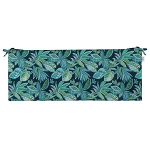 RSH Décor 72” x 18” x 3” Foam Cushion With Ties For Indoor Outdoor Bench - Crestwood Marine Blue Leaves, USA Made