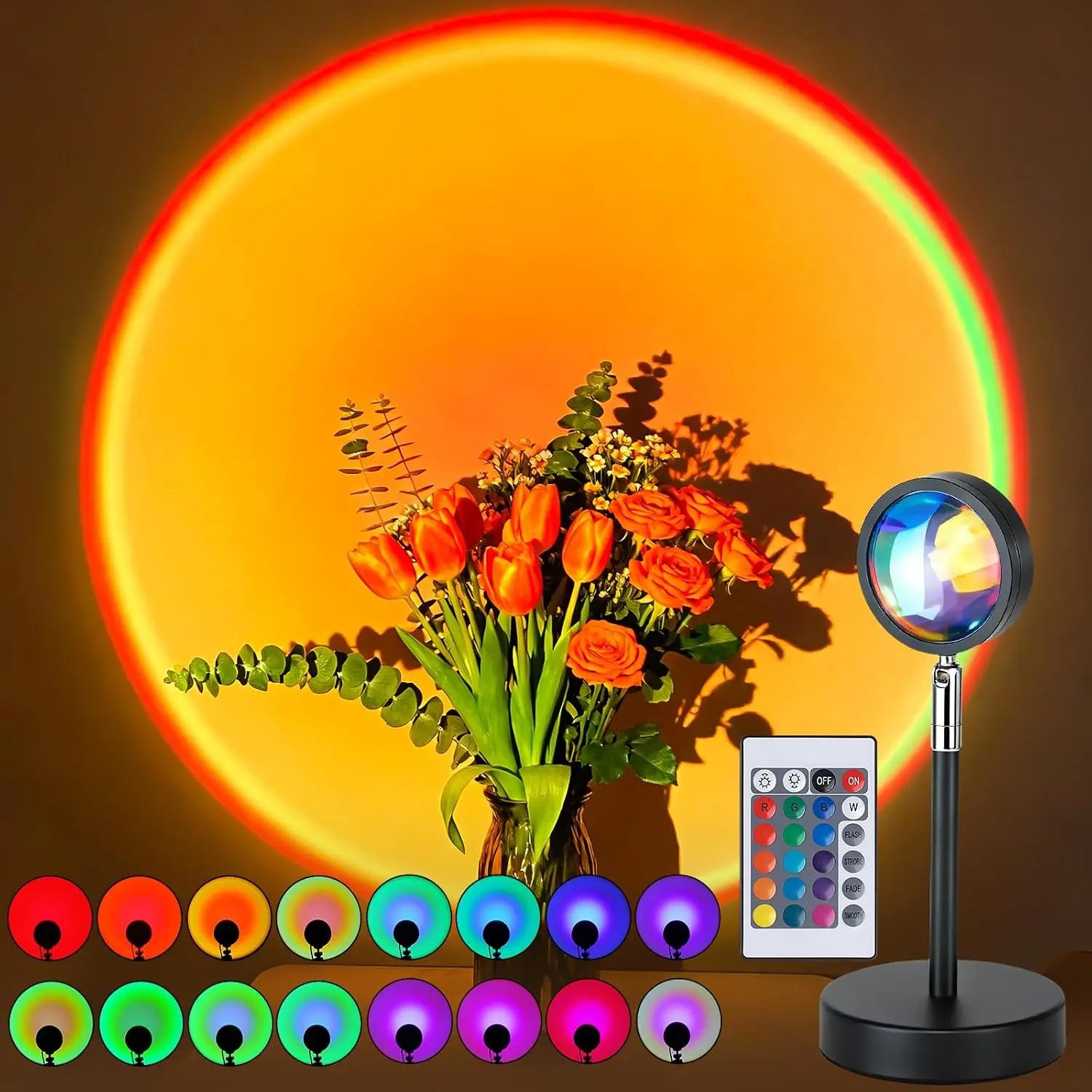 Sunset Lamp Projection Rotation Rainbow Projection Lamp Led Romantic Visual Led Light Network Red Light with USB Modern Floor Stand Night Light Living Room Bedroom Décor (Multicoloured)