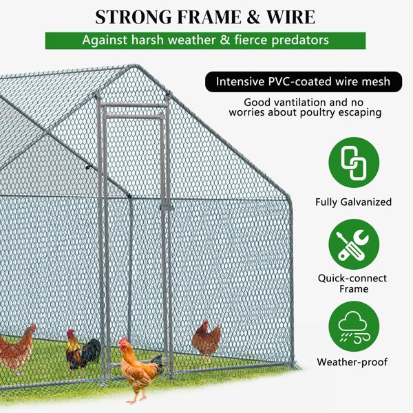 Large Metal Chicken Coop, Walk-in Poultry Cage Chicken Hen Run House with Waterproof Cover, Rabbits Cats Dogs Farm Pen for Outdoor Backyard Farm