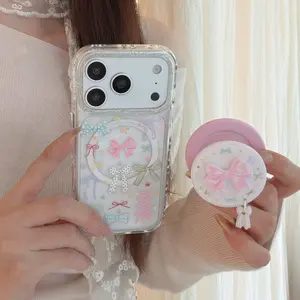 Sparkle Bow Magnetic Case for iPhone 17 Pro 17 Series Clear Cover Trendy Ins Style 15 Pro Protective Shell