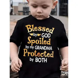 Comfortable Boys Cotton T-Shirt with Blessed by God Print Featuring Casual Round Neck and Short Sleeves