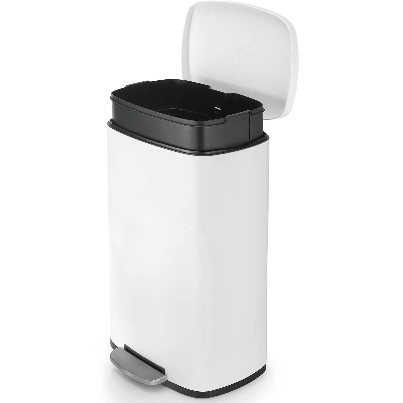 MAMIZO Step Trash Can, Stainless Steel Garbage Bin, Soft-Close Rubbish Bin with Removable Plastic Inner Bucket, Fingerprint-Proof, Lid Dustbin