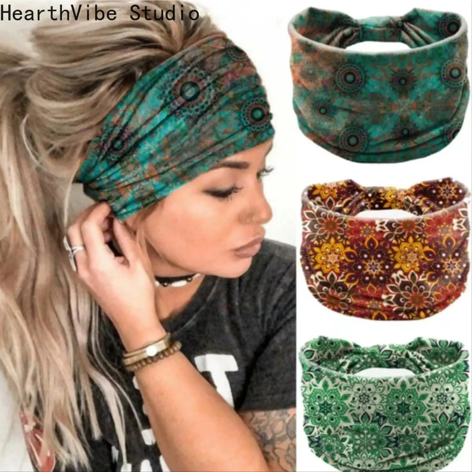 Unisex Wide Polyester Headbands, 3-Pack for Adults, Chic Design for All Seasons Workout & Yoga, Elastic Headband, Wide Fit, Fitness For Everyone, One Size