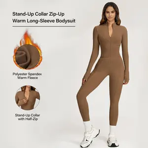 Women's long-sleeved tight zipper bodysuit warm outdoor sportswear high elastic yoga leisure essential women's bodysuit, sexy bodysuit women's fitness sportswear set comfortable warm sportswear sporty yoga set