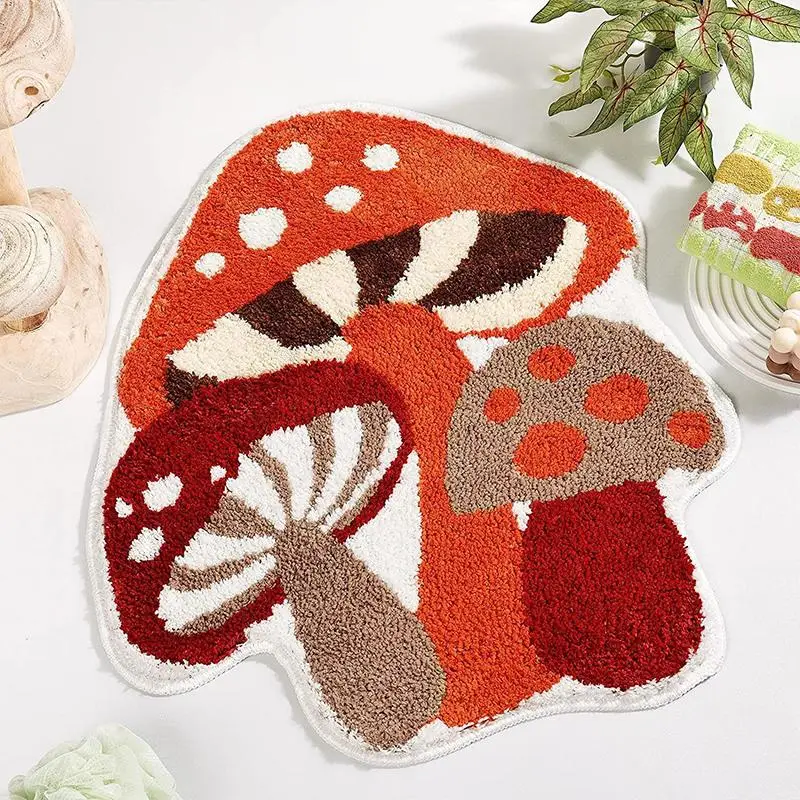 Mushroom Shaped Carpet, 1 Count Cute Non Slip Decorative Mat, Soft Washable Bath Mat for Bathroom Living Room Bedroom, Room Decor, Summer Fathers Day
