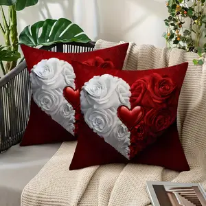 Heart Pattern Valentine's Day Pillow Covers Set, 45x45cm Soft Plush Material, Hidden Zipper Design, Ideal for Home Decor Clear 2d printing is not 3d