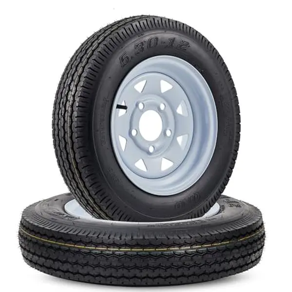 5.30-12 Trailer Tires with 12 in Rims, 5 Lug on 4.5", Load Range C, 6PR (530 12 with 5 lug) ﻿