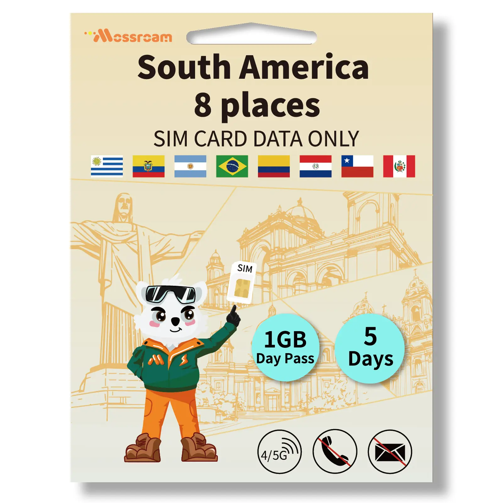 SIM Card for 8 Countries in South America– Prepaid Data Plans | 1GB or 2GB Daily Data | 5-30 Days | High-Speed Internet | Ideal for Travelers