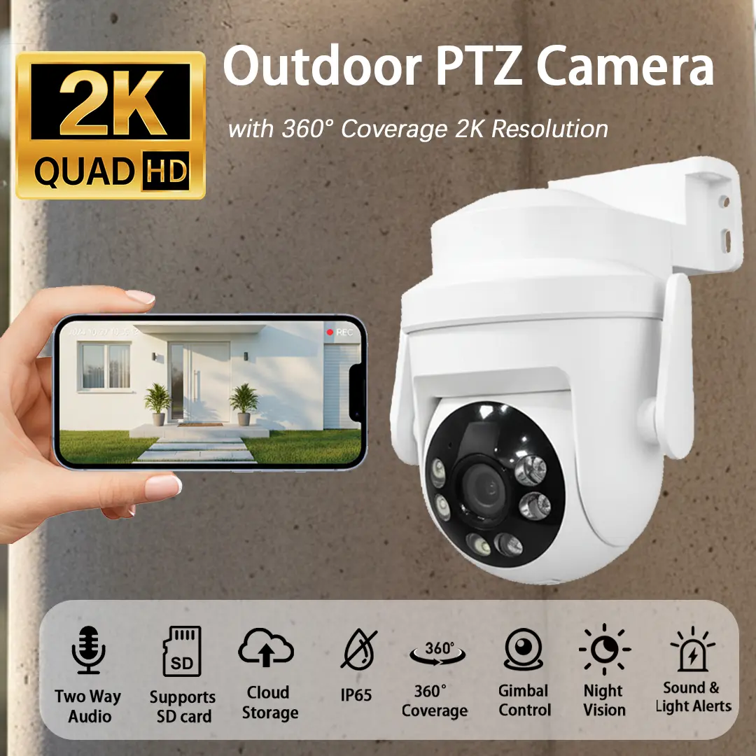 2K 360° View Smart Home Security Camera - Indoor/Outdoor Monitor with Night Vision, Motion Tracking, 2-Way Talk, Instant Phone Alerts, Micro SD Support - Home Safety Surveillance Device