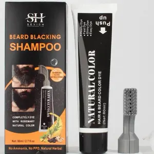 Men 2 in 1 Beard Mustache Natural Hair Color Shampoo Permanent Black Beard Dye , Black Hair shampoo instant dye