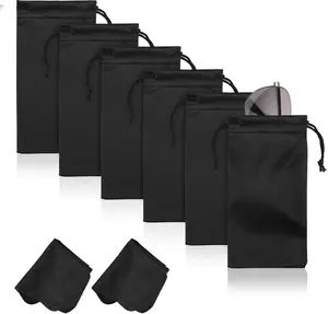 6 Pcs Microfiber Glasses Sunglasses Pouch with 2 Cleaning Cloths, Soft Drawstring Storage Bag for Phone, Eyeglass Case