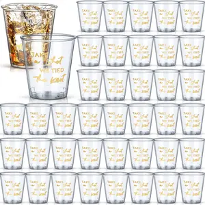 Domensi 200 Pieces Plastic Shot Clear Glasses 2 oz Take a Shot We Tied The Knot Disposable Mini Shot Glasses Bulk Wedding Favors Cup Tumbler for Adults Men Women Gifts(Gold)