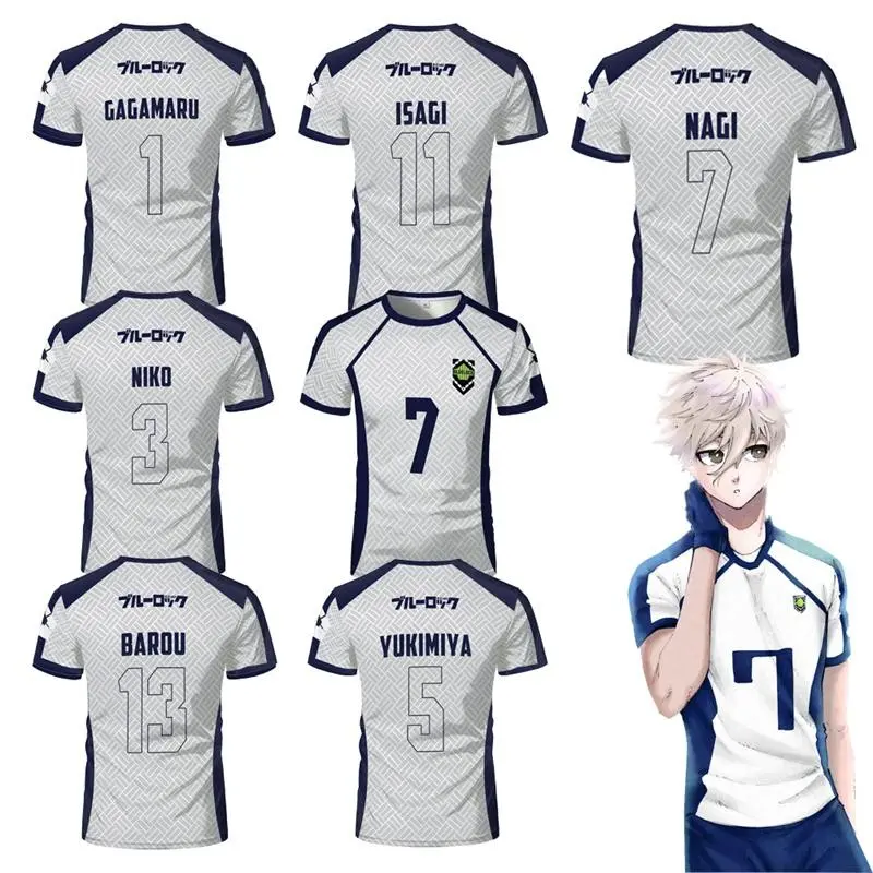 Men's Blue Lock Anime Nagi Soccer Jersey T-shirt Women's Round Neck Sports Tops Children's Casual Short Sleeve Tshirt