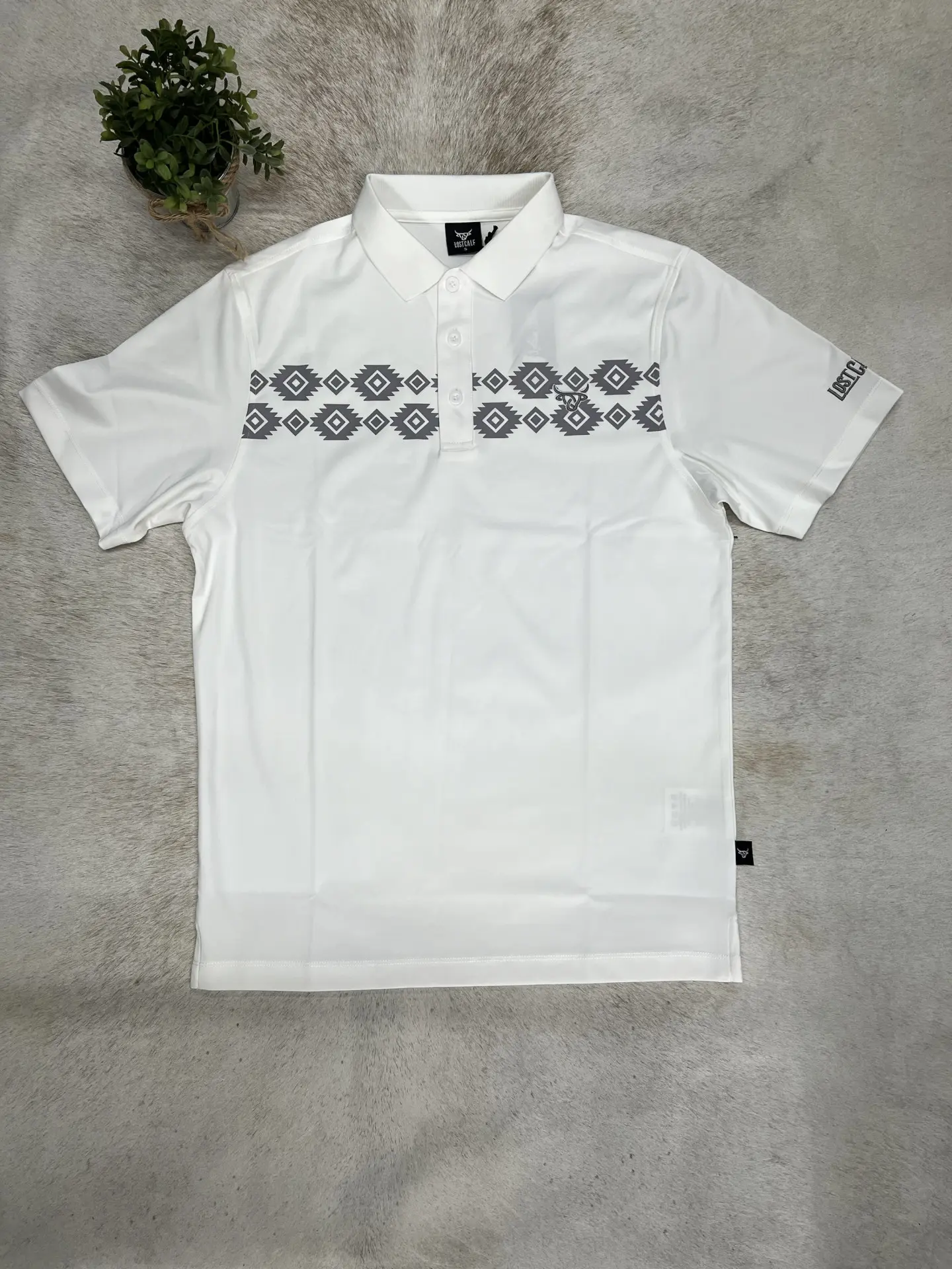 Lost Calf Aztec Polo White