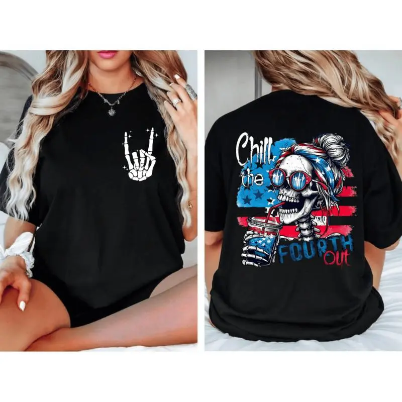 Graphic T-Shirt Women’s Summer Short Sleeve Breathable Cotton Tee "Chill the Fourth Out" Gym Outdoor Casual Back to School Stylish Streetwear TikTok Trending Comfortable Daily Wear