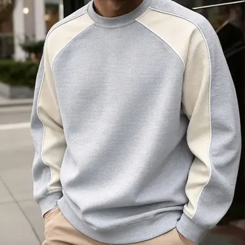 Men’s Color Block Crewneck Sweatshirt Autumn/Spring Male Clothing, Sportswear Long Sleeve Loose Fit Top, Casual Base Layer, Trendy Brand Structured Patchwork Design, Comfortable Breathable Fabric